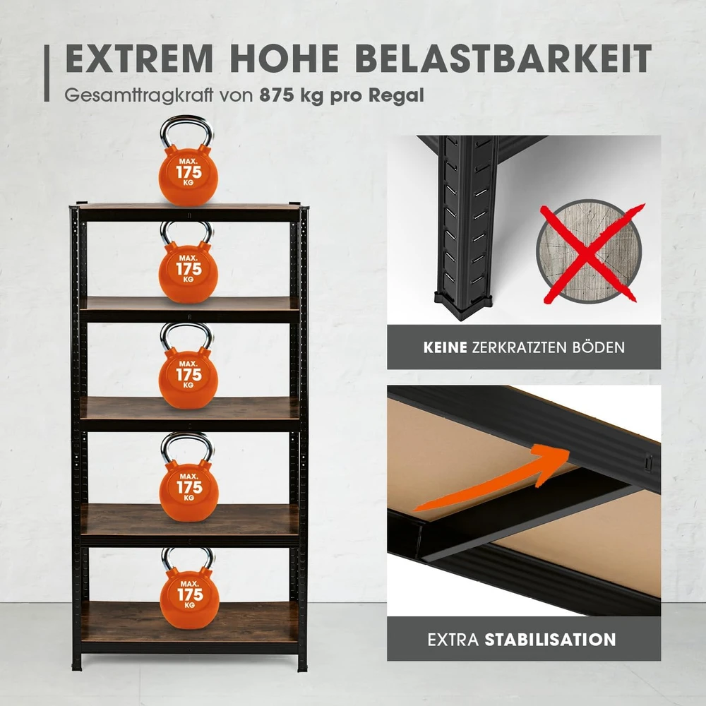 EASYmaxx metalinė sunkioji lentyna, 180 x 90 x 40 cm, 5 reguliuojamos MDF lentynos, 875 kg apkrova, modelis 15642
