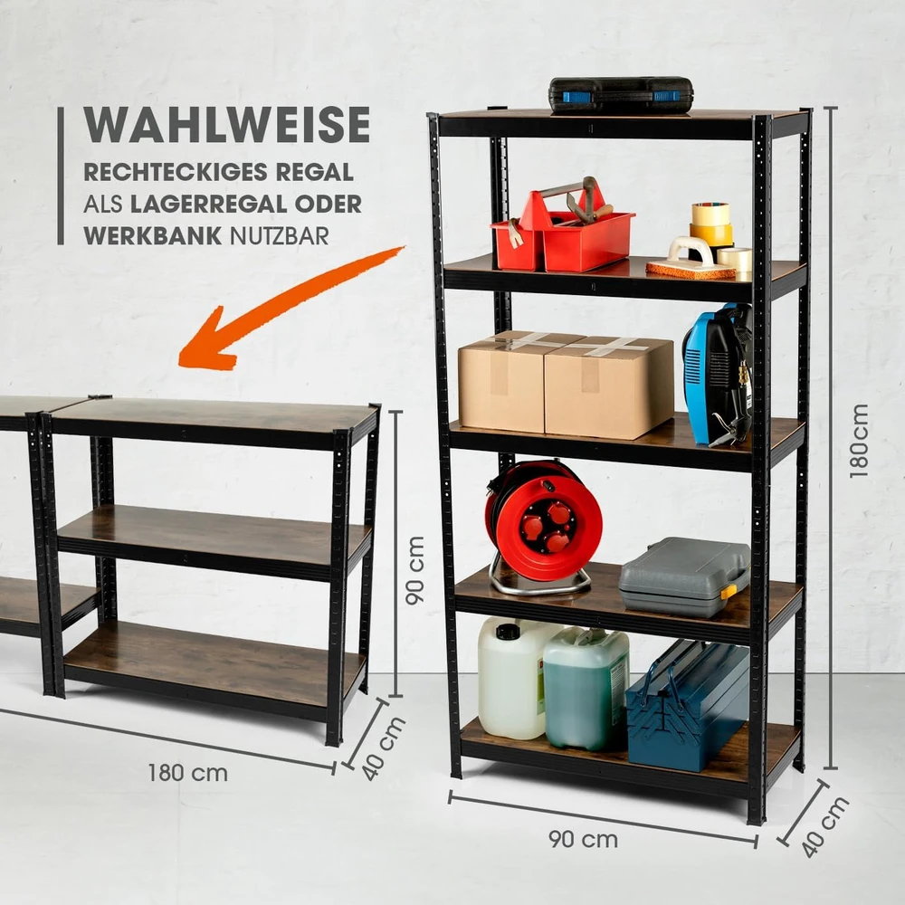 EASYmaxx metalinė sunkioji lentyna, 180 x 90 x 40 cm, 5 reguliuojamos MDF lentynos, 875 kg apkrova, modelis 15642