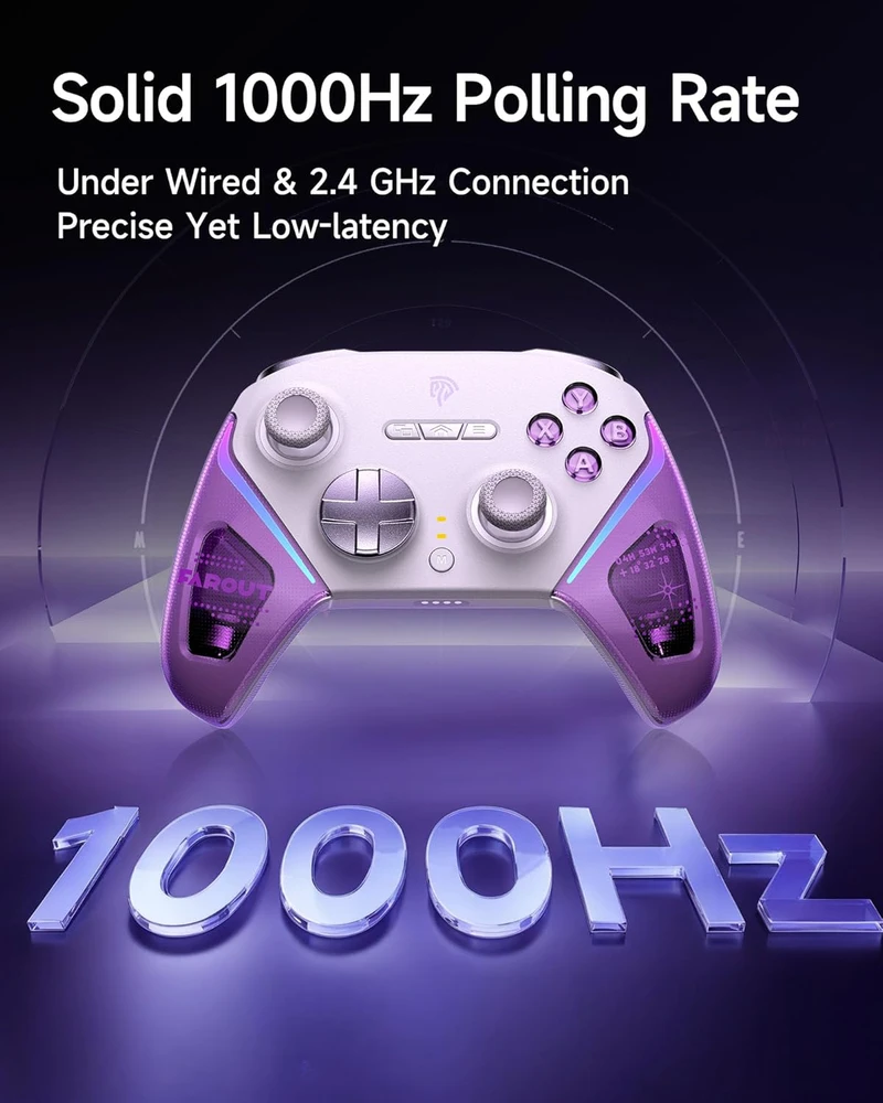 EasySMX belaidis žaidimų pultas su RGB, Hall joystick ir įkrovimo stotele D10, suderinamas su PC, Switch, Android, iOS (violetinis)