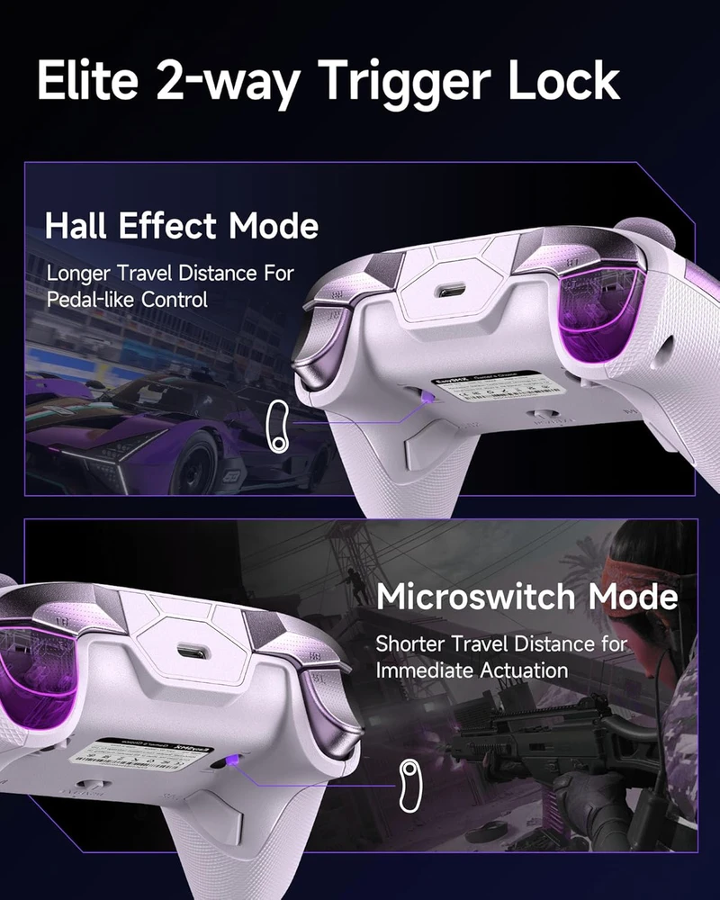 EasySMX belaidis žaidimų pultas su RGB, Hall joystick ir įkrovimo stotele D10, suderinamas su PC, Switch, Android, iOS (violetinis)