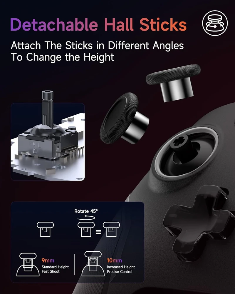 EasySMX belaidis žaidimų pultas su RGB, nuimamas Hall joystick, 1000 mAh akumuliatorius, X20