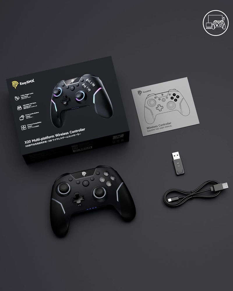 EasySMX belaidis žaidimų pultas su RGB, nuimamas Hall joystick, 1000 mAh akumuliatorius, X20