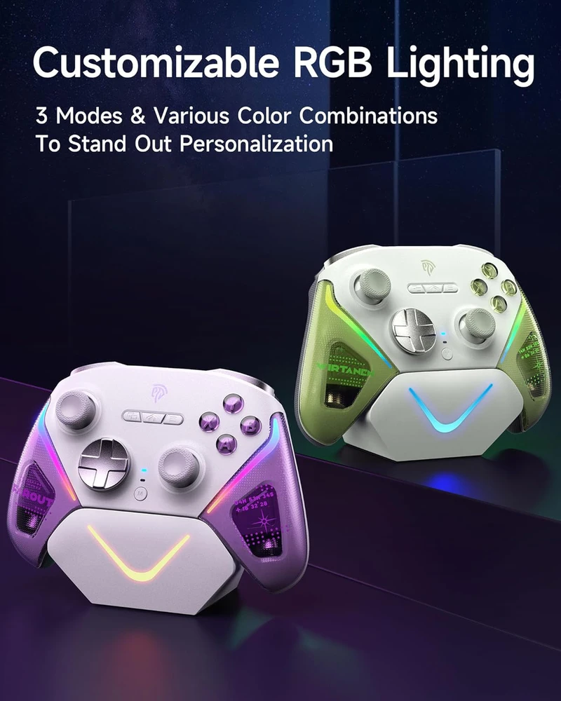 EasySMX belaidis žaidimų pultas su RGB, Hall joystick ir įkrovimo stotele D10, suderinamas su PC, Switch, Android, iOS (violetinis)