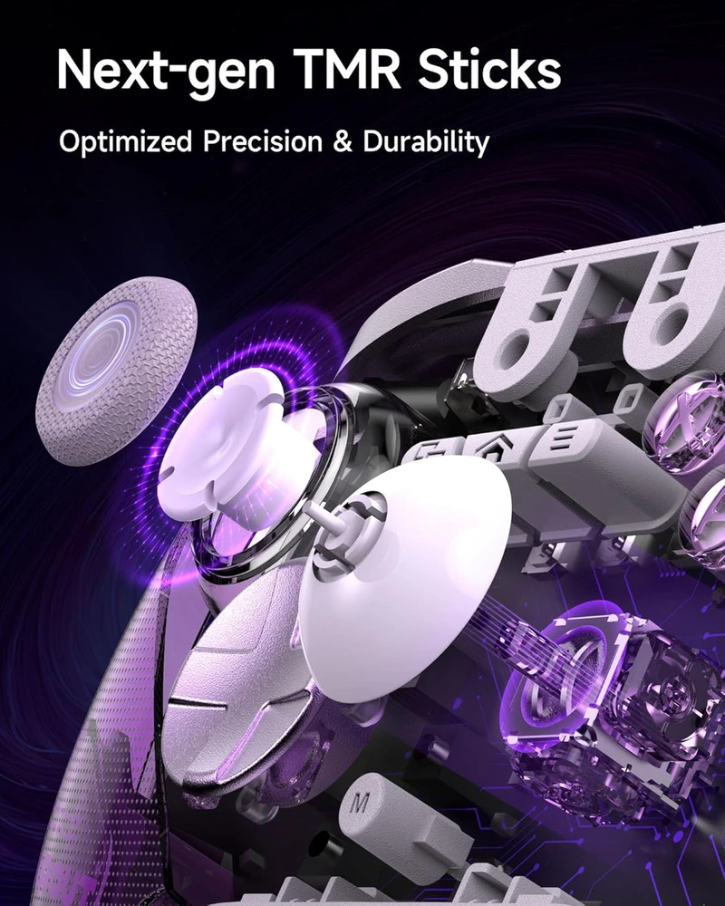 EasySMX belaidis žaidimų pultas su RGB, Hall joystick ir įkrovimo stotele D10, suderinamas su PC, Switch, Android, iOS (violetinis)