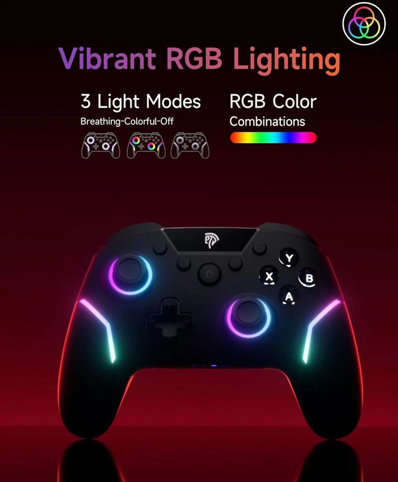 EasySMX belaidis žaidimų pultas su RGB, nuimamas Hall joystick, 1000 mAh akumuliatorius, X20