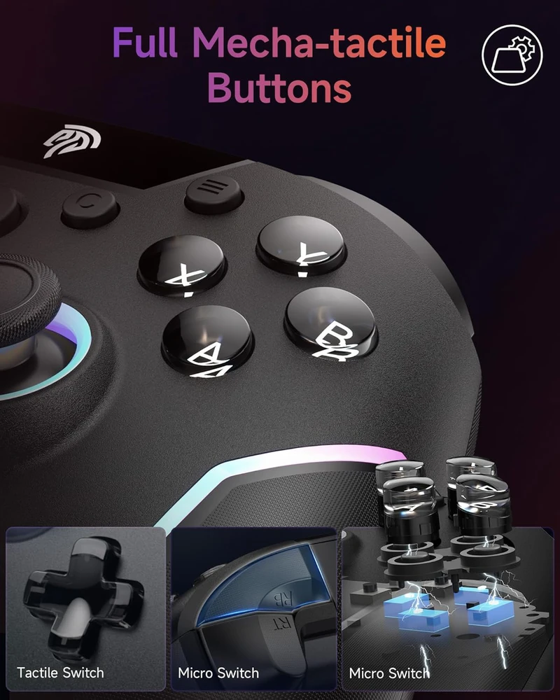 EasySMX belaidis žaidimų pultas su RGB, nuimamas Hall joystick, 1000 mAh akumuliatorius, X20