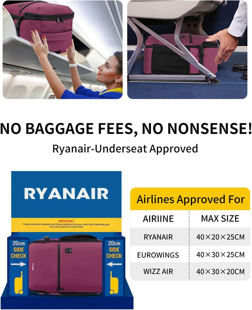 ECOHUB 20 l rankinis lagaminas–kuprinė Ryanair, 14 colių nešiojamojo kompiuterio skyrius, vandeniui atspari, ECO0610701