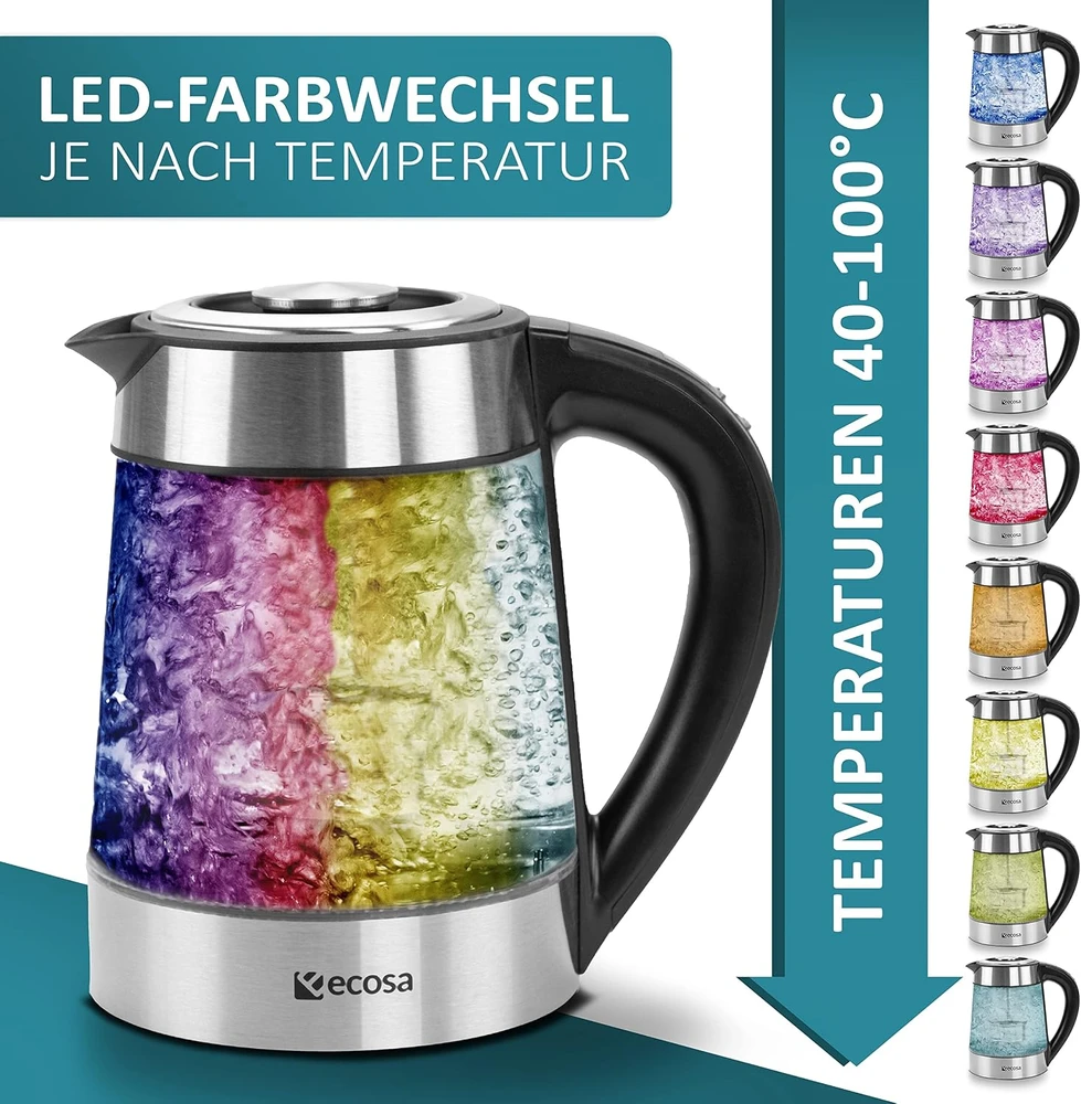 ecosa elektrinis stiklinis virdulys 1,7 l, 2200 W su temperatūros reguliavimu EO-600