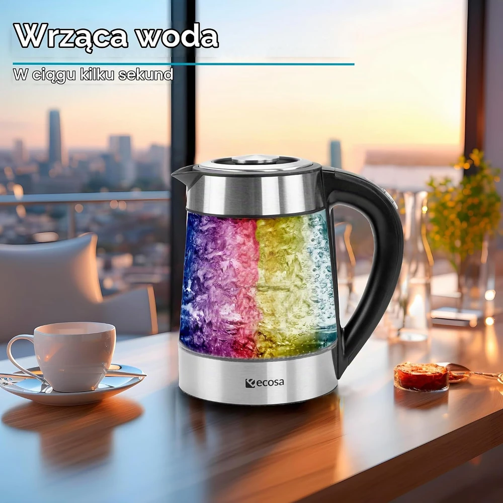 ecosa elektrinis stiklinis virdulys 1,7 l, 2200 W su temperatūros reguliavimu EO-600