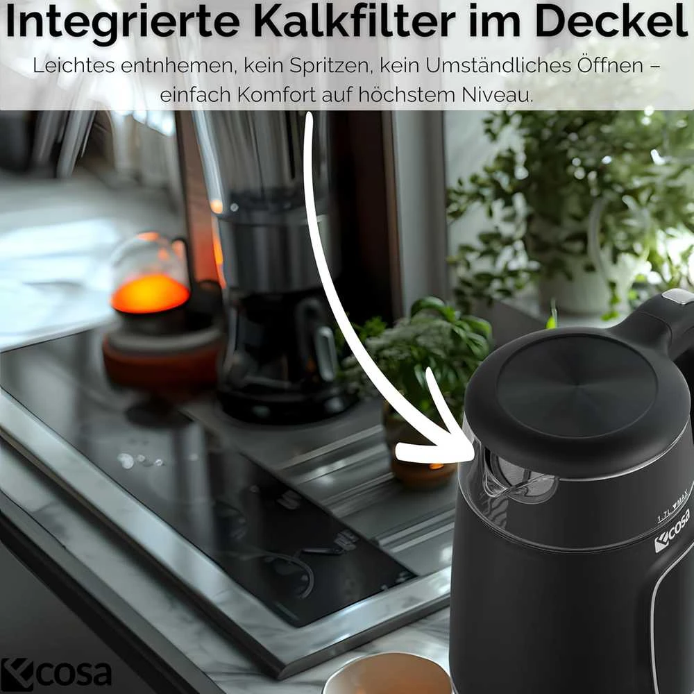 Ecosa elektrinis virdulys 1,7 l stiklinis su temperatūros reguliavimu, 2200 W, EO-697