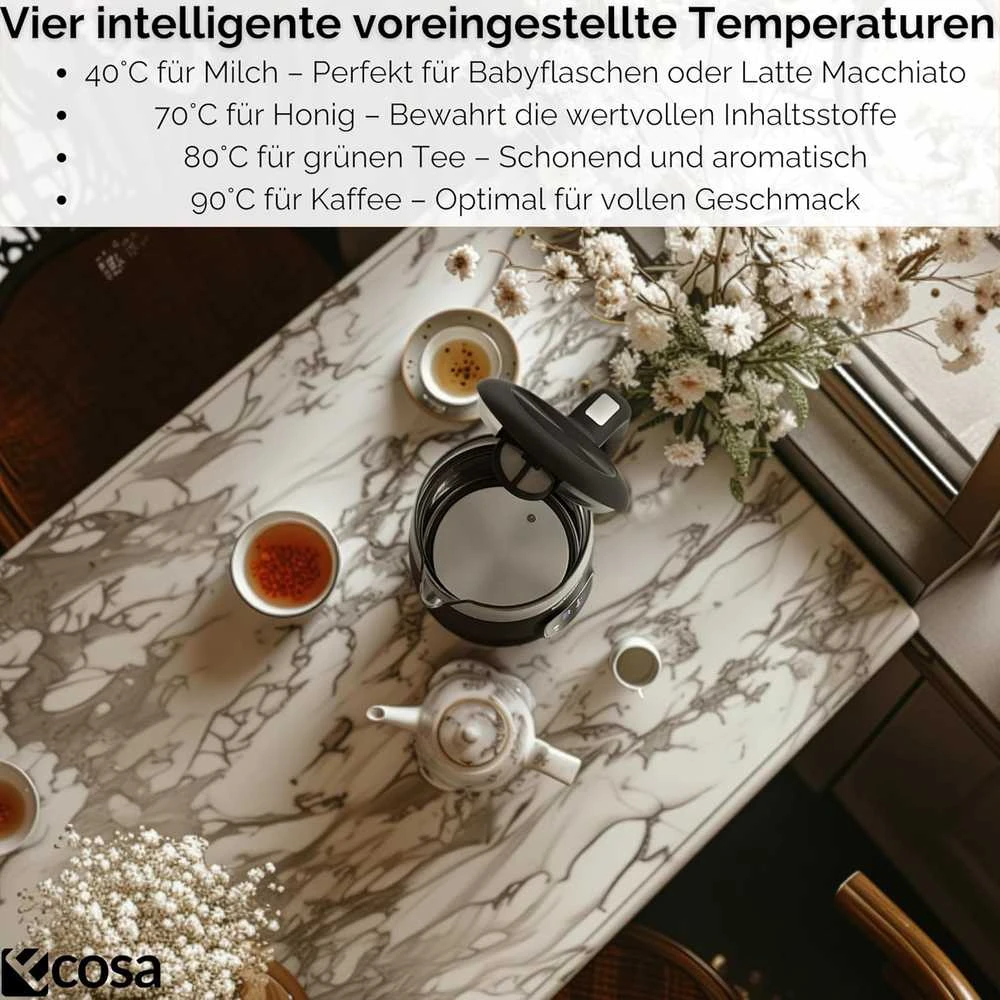 Ecosa elektrinis virdulys 1,7 l stiklinis su temperatūros reguliavimu, 2200 W, EO-697