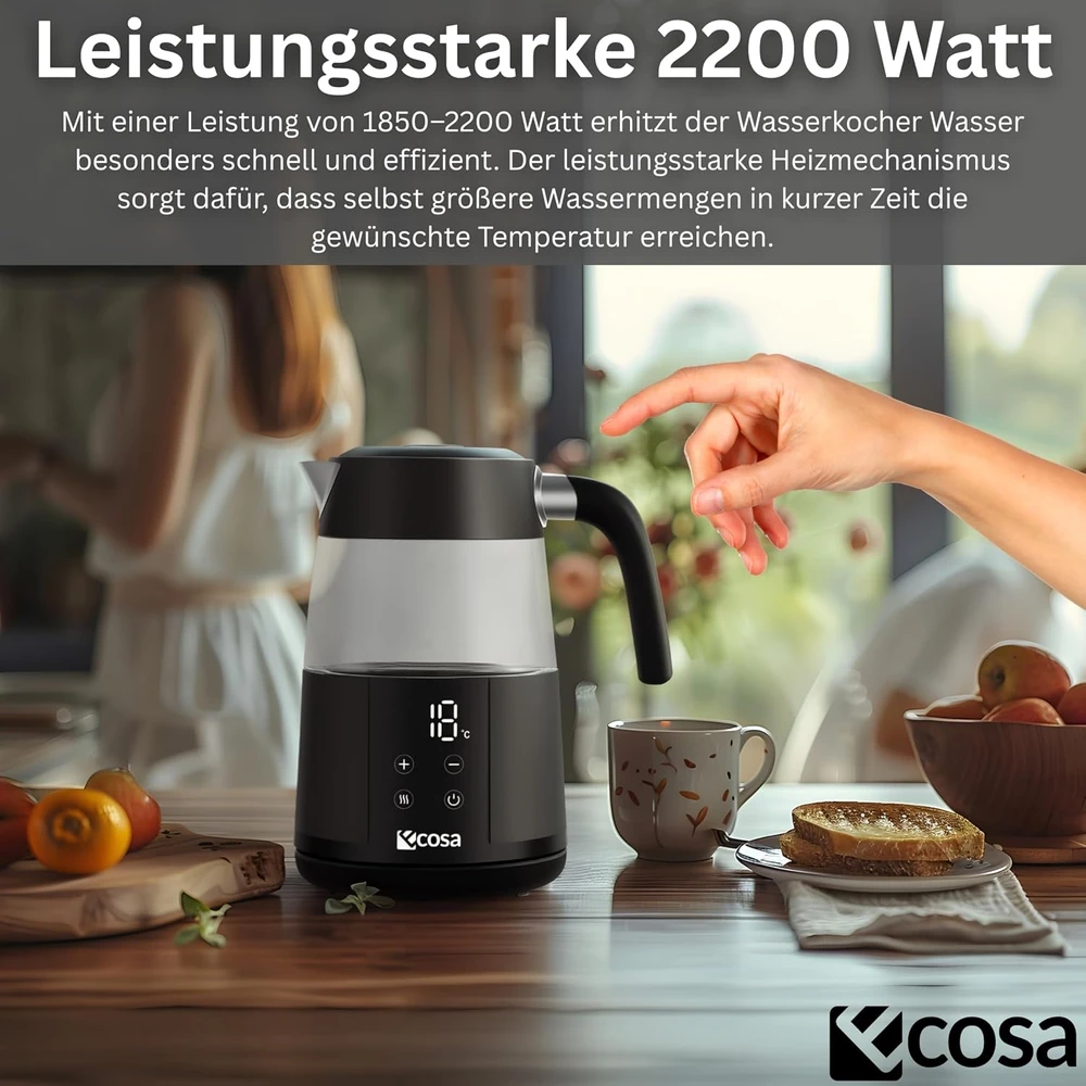 ecosa elektrinis virdulys su temperatūros reguliavimu 1,7 l 2200 W EO-699