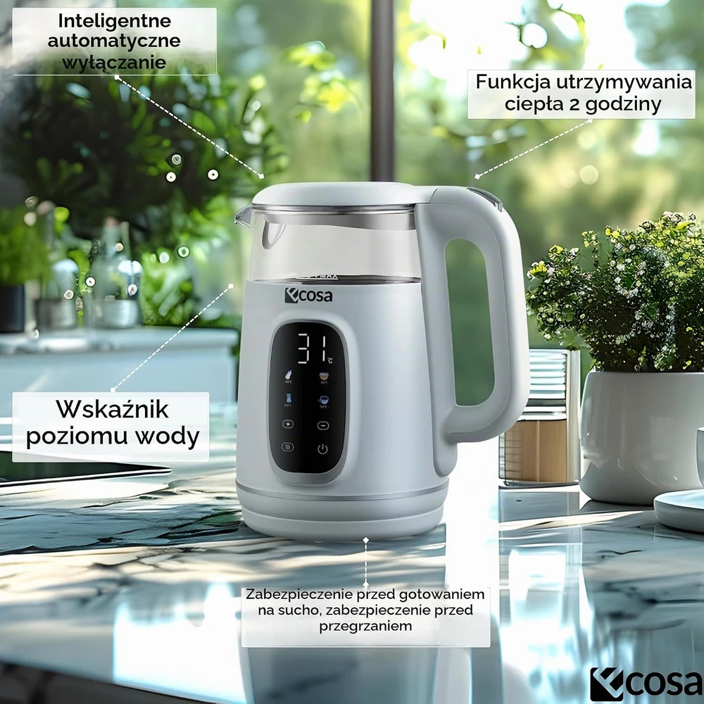 ecosa elektrinis virdulys su temperatūros reguliavimu, 1,7 l, 2200 W, EO-697