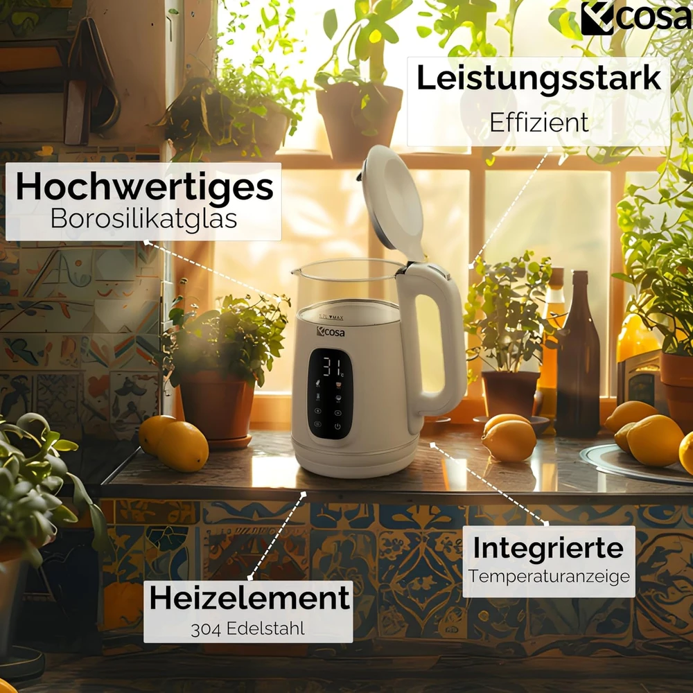 ecosa elektrinis virdulys su temperatūros reguliavimu, 1,7 l, 2200 W, EO-697