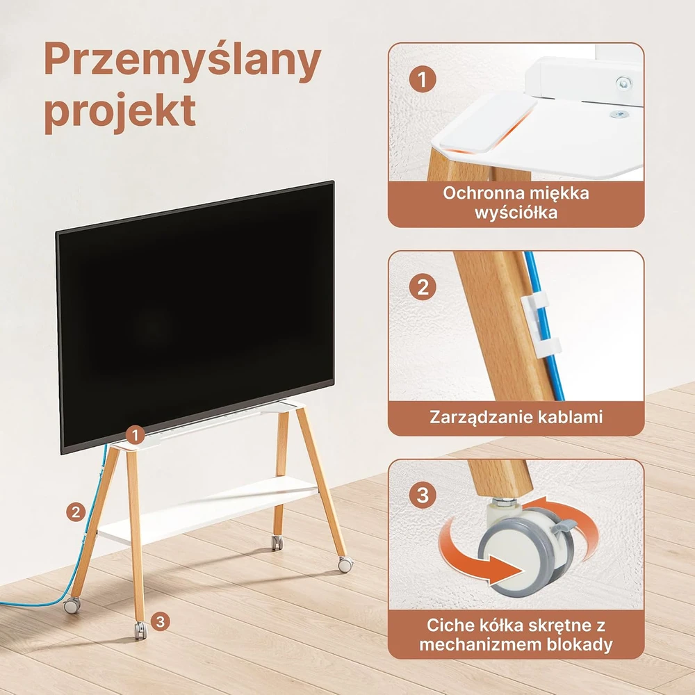 ECOTINY mobilus televizoriaus stovas su ratukais 49–75 col., iki 40 kg, HW1158WH