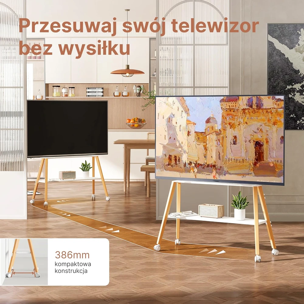 ECOTINY mobilus televizoriaus stovas su ratukais 49–75 col., iki 40 kg, HW1158WH