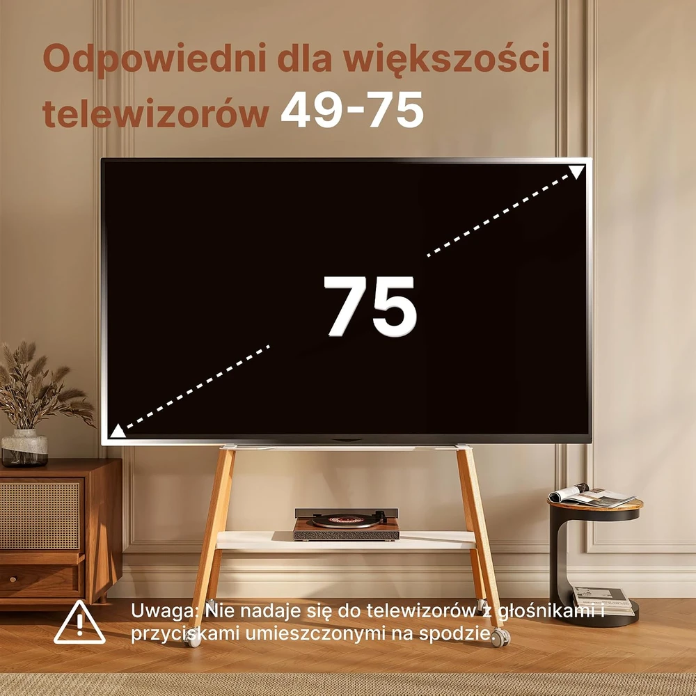 ECOTINY mobilus televizoriaus stovas su ratukais 49–75 col., iki 40 kg, HW1158WH