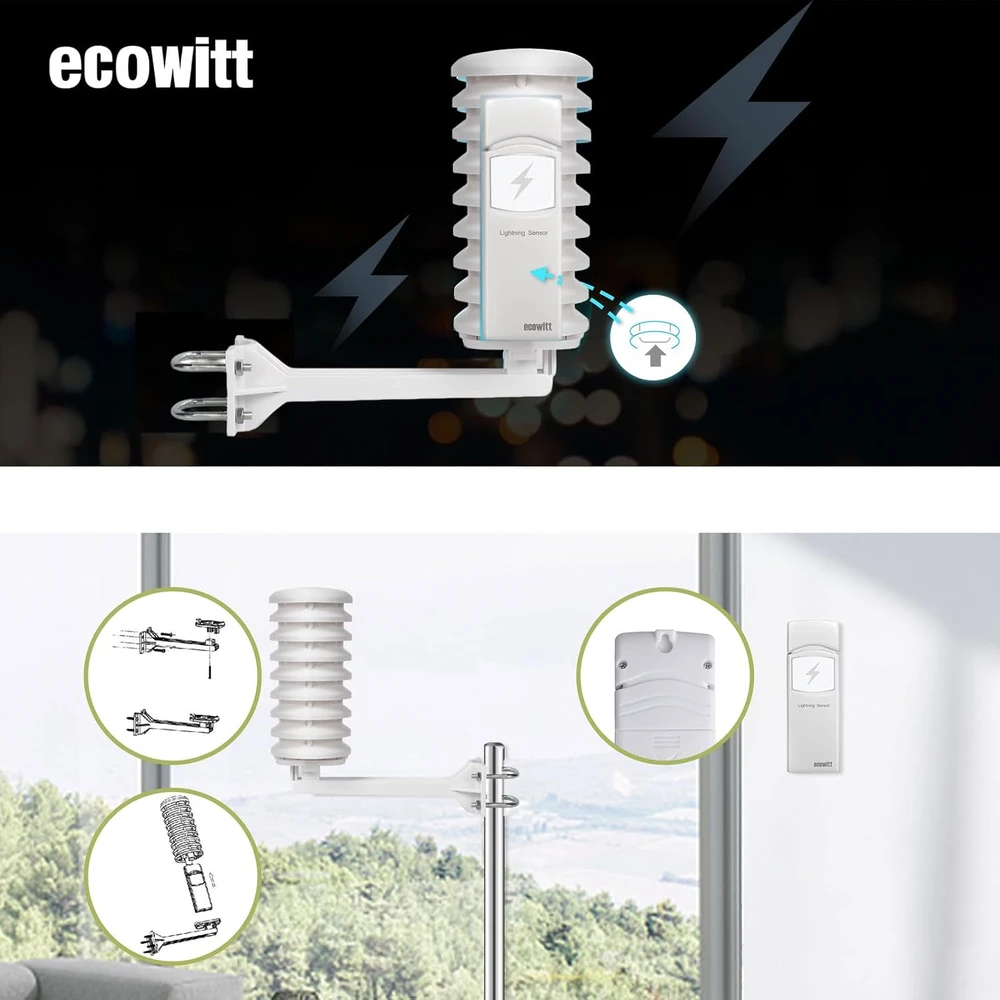 Ecowitt belaidis žaibų aptikimo jutiklis 868 MHz, 40 km veikimo nuotolis WH57