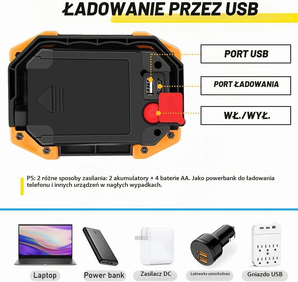 Edasion įkraunamas LED darbo prožektorius 30 W, 2000 lm, IP65 W840