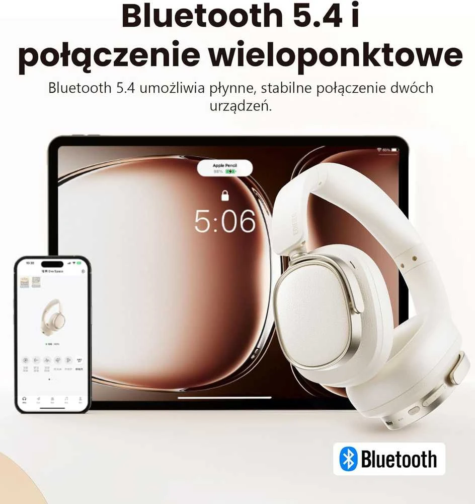Edifier belaidės ausinės su aktyvia triukšmo slopinimo sistema, Bluetooth 5.4, 92 val. veikimo laikas, ES850NB