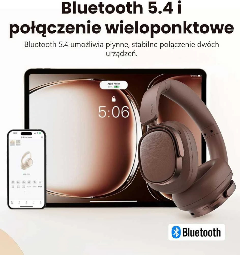 Edifier belaidės ausinės su aktyvia triukšmo slopinimo sistema, Bluetooth 5.4, Hi-Res, LDAC, ES850NB