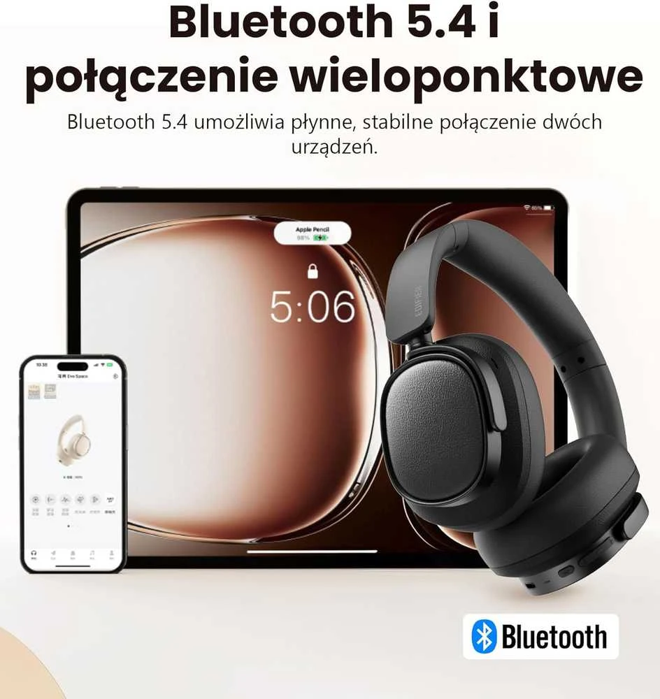 Edifier belaidės ausinės su aktyvia triukšmo slopinimo funkcija, Hi-Res, Bluetooth 5.4, LDAC, ES850NB