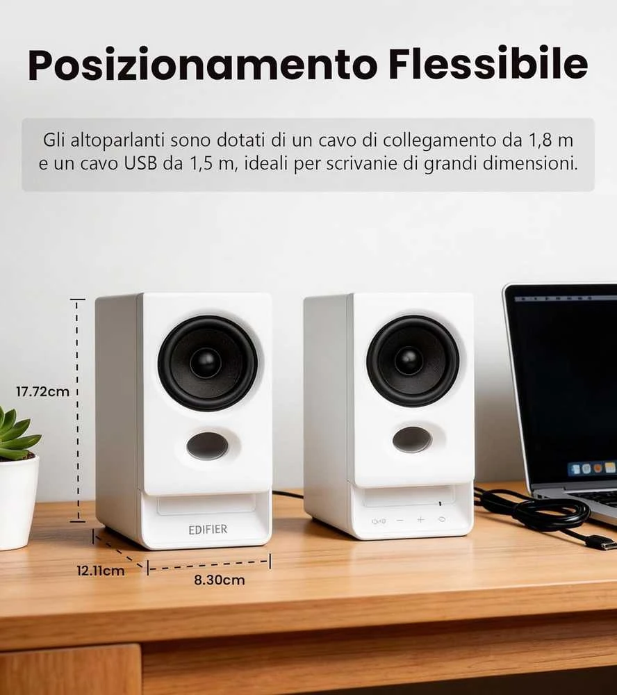 Kompiuterio kolonėlės Edifier kompiuterinės kolonėlės Bluetooth 6.0, USB, 2.75 colio pilno diapazono garsiakalbiai, 5 W, R20BT