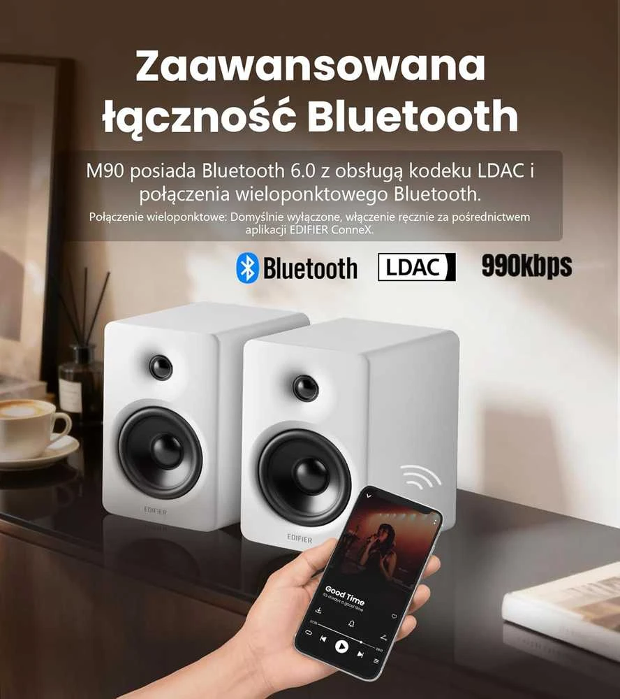 Kompiuterio kolonėlės Edifier lentyniniai garsiakalbiai 100 W Bluetooth 6.0 HDMI eARC AUX USB-C MDF balti M90
