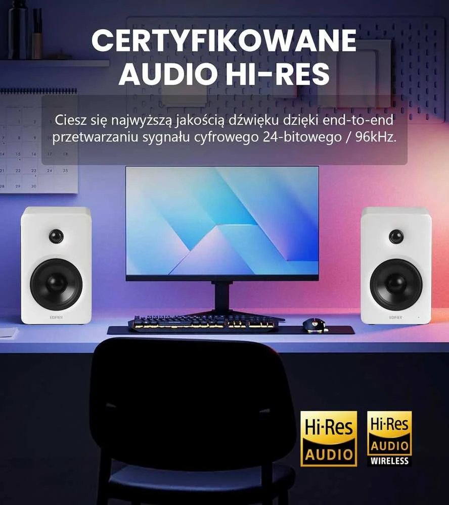 Kompiuterio kolonėlės Edifier lentyniniai garsiakalbiai 100 W Bluetooth 6.0 HDMI eARC AUX USB-C MDF balti M90