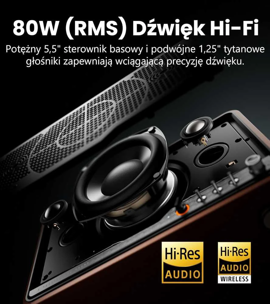 Kompiuterio kolonėlės Edifier lentyniniai garsiakalbiai S300, 80 W RMS, Bluetooth 5.4, Wi-Fi, USB-C, juodas riešutas