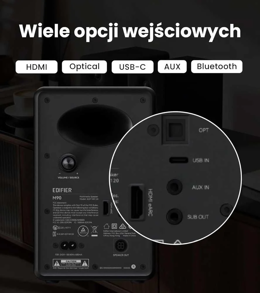 Kompiuterio kolonėlės Edifier stalinė kolonėlė, 100 W RMS, Hi-Res Audio, Bluetooth 6.0, HDMI eARC, USB-C, M90