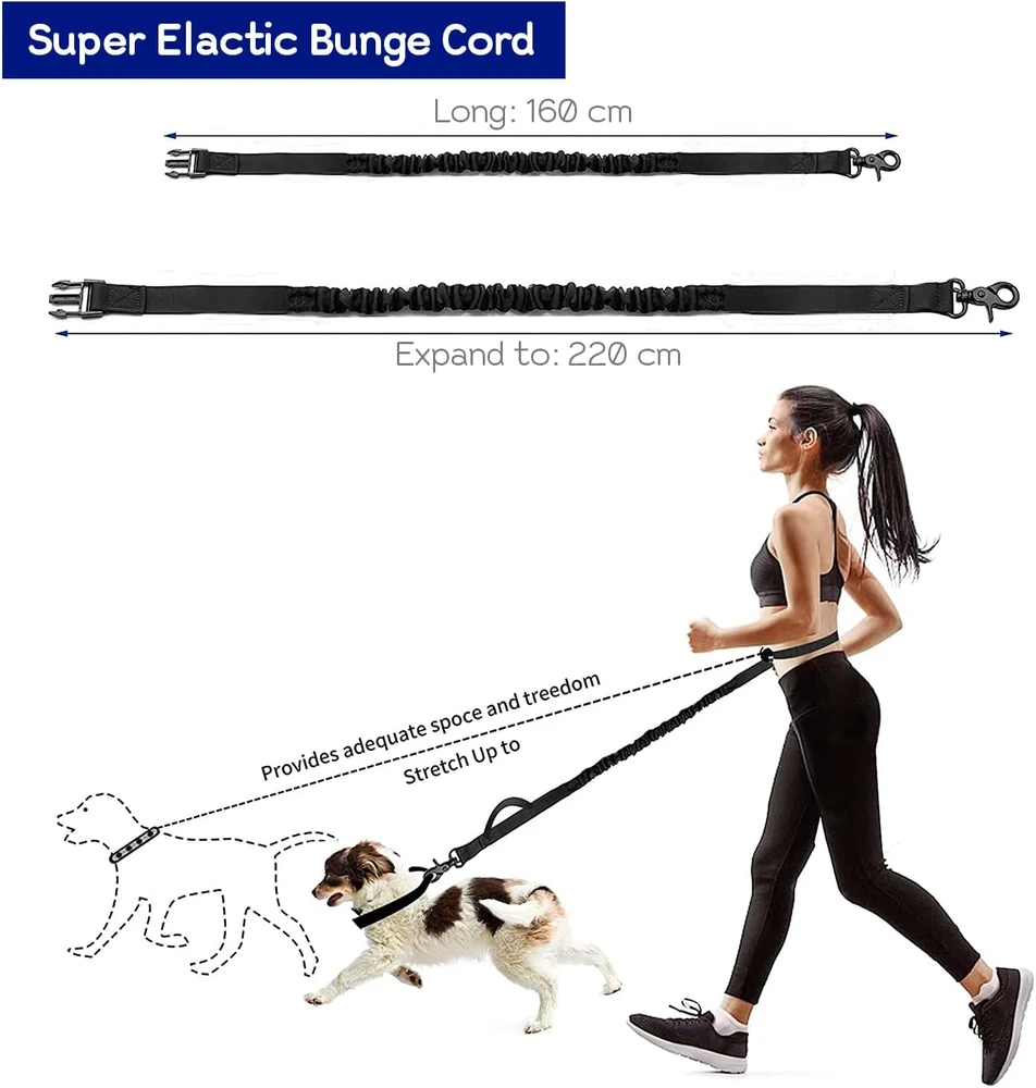 Edipets bėgimo pavadėlis dideliems šunims, 160–220 cm, juodas, EDI-C011-NS