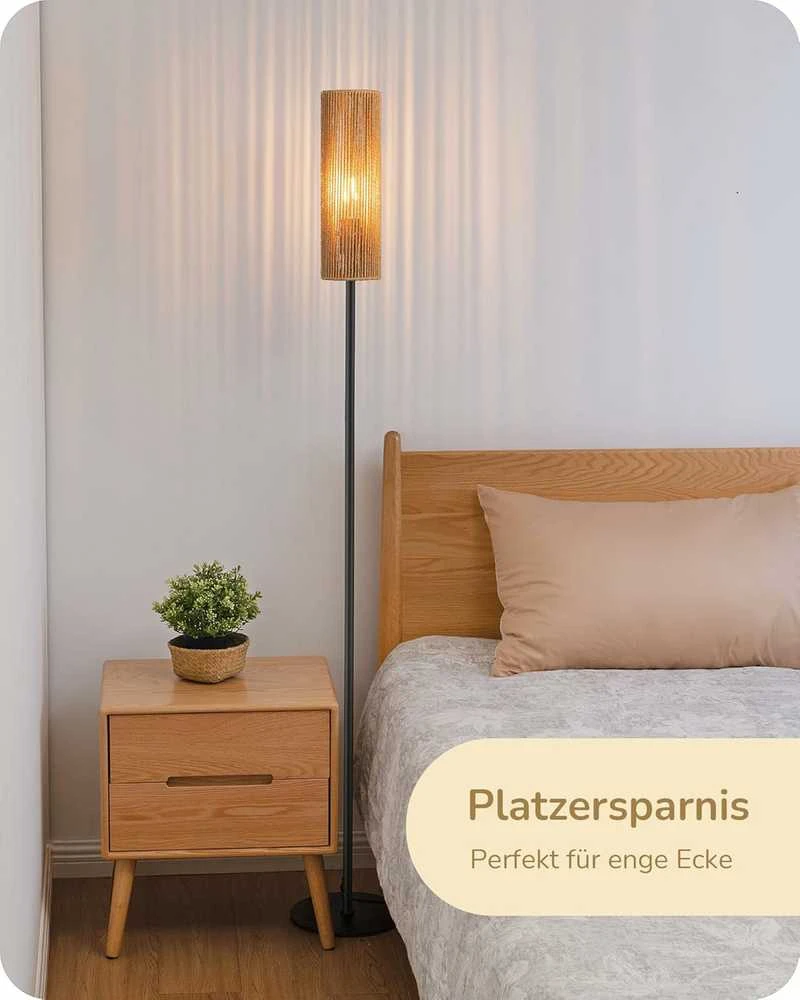 EDISHINE grindų lempa LED, tinkleliu dengtas abažūras, 165 cm aukščio, E27 lizdas, boho stilius
