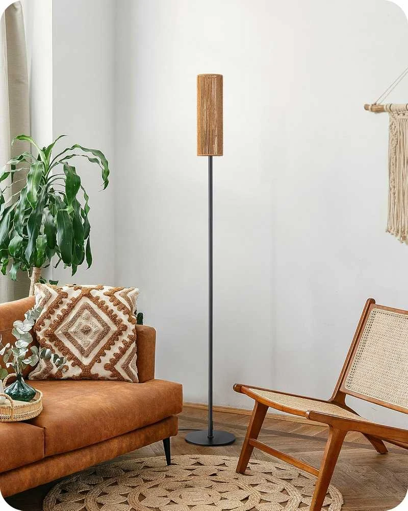 EDISHINE grindų lempa LED, tinkleliu dengtas abažūras, 165 cm aukščio, E27 lizdas, boho stilius