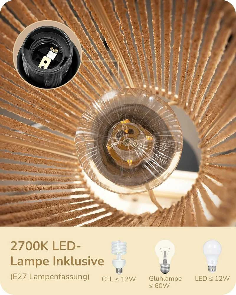 EDISHINE grindų lempa LED, tinkleliu dengtas abažūras, 165 cm aukščio, E27 lizdas, boho stilius