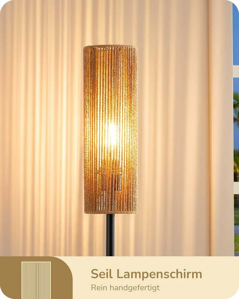 EDISHINE grindų lempa LED, tinkleliu dengtas abažūras, 165 cm aukščio, E27 lizdas, boho stilius