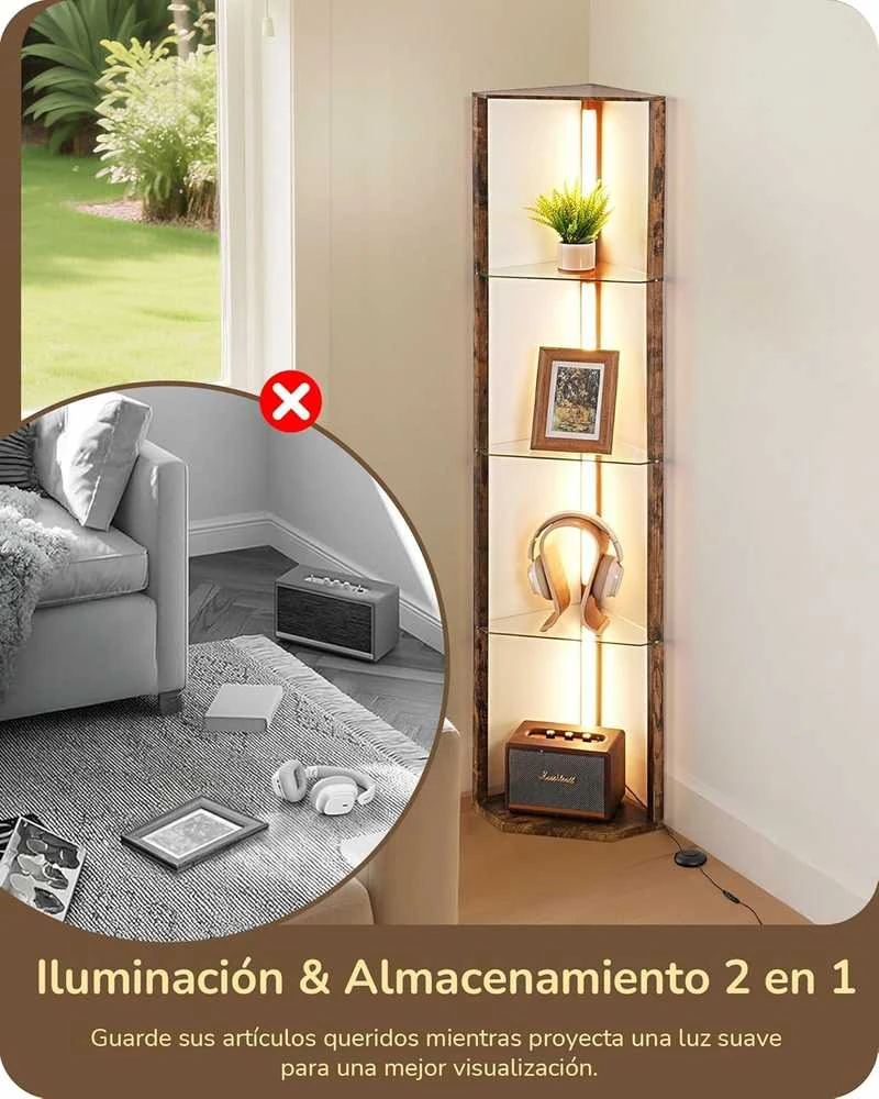 EDISHINE grindų lempa su 4 stiklinėmis lentynomis, 20 W LED, šviesos reguliavimas, ST-F31048