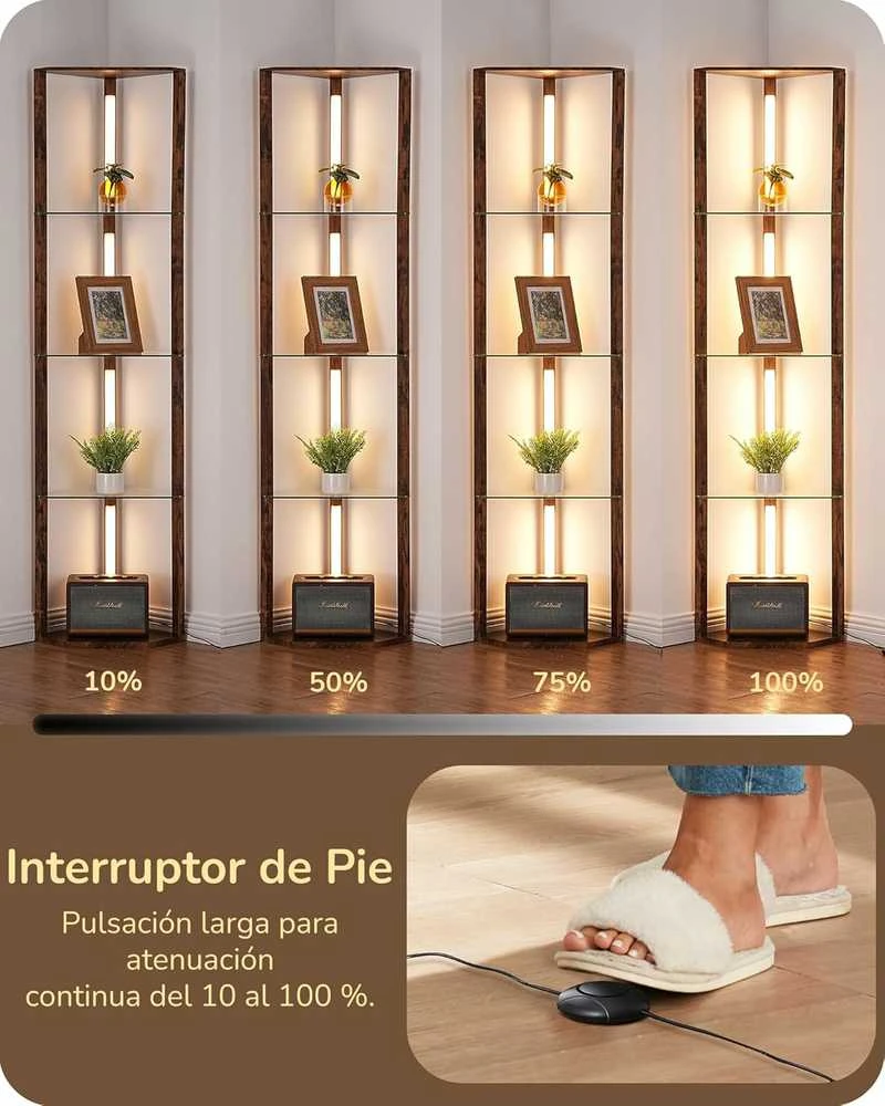 EDISHINE grindų lempa su 4 stiklinėmis lentynomis, 20 W LED, šviesos reguliavimas, ST-F31048