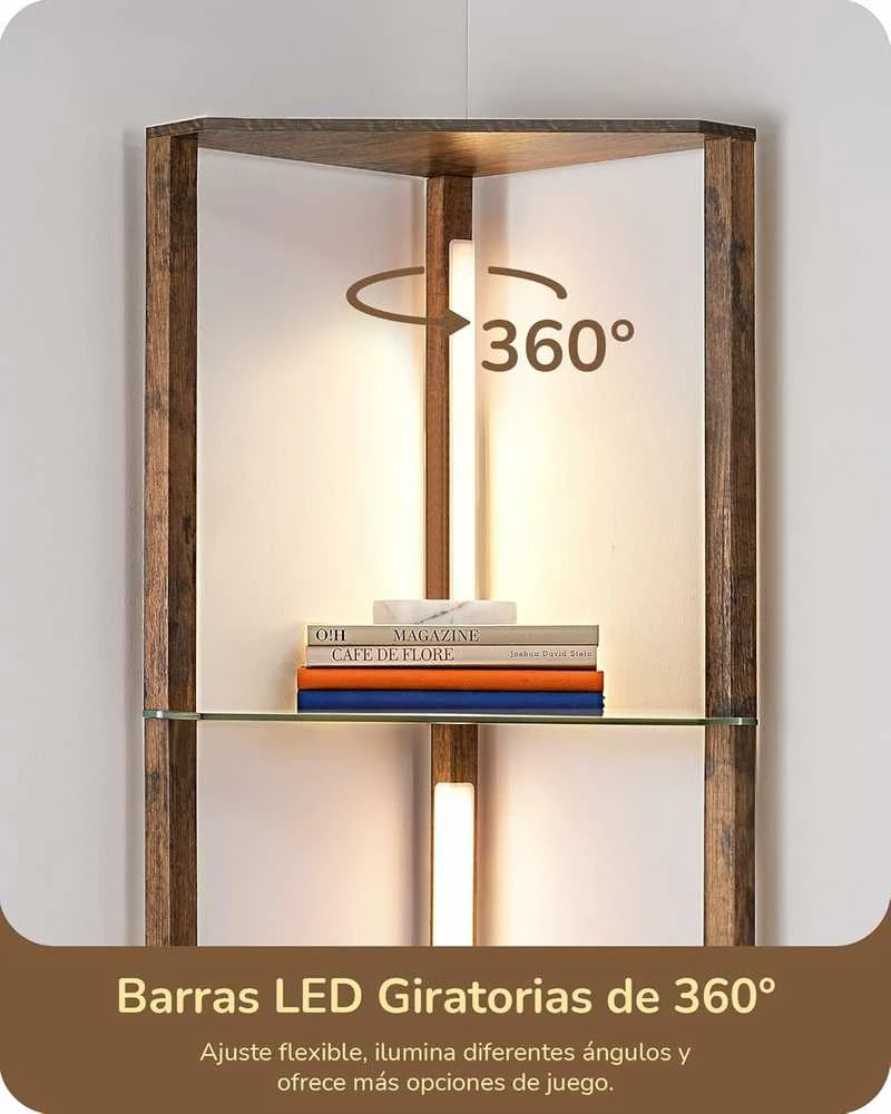 EDISHINE grindų lempa su 4 stiklinėmis lentynomis, 20 W LED, šviesos reguliavimas, ST-F31048