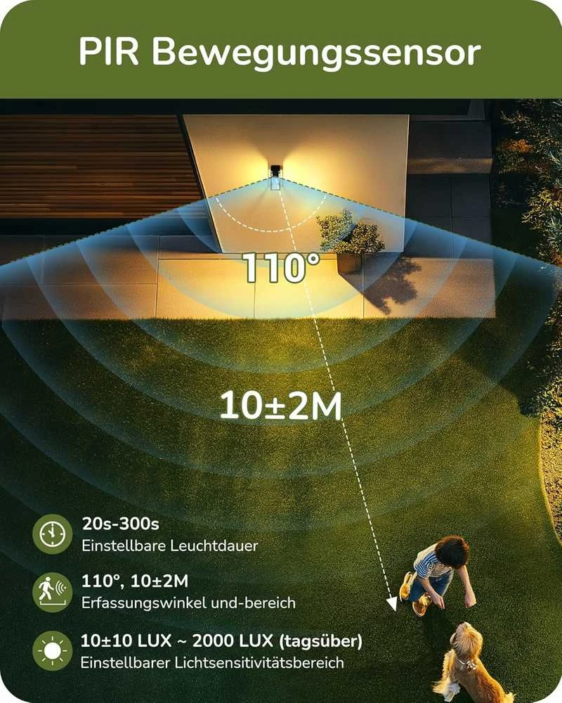 EDISHINE išorinė sieninė lempa su judesio jutikliu, E27 lizdas, IP44, aliuminis ir grūdintas stiklas, juoda, KH1845-E27+SEN
