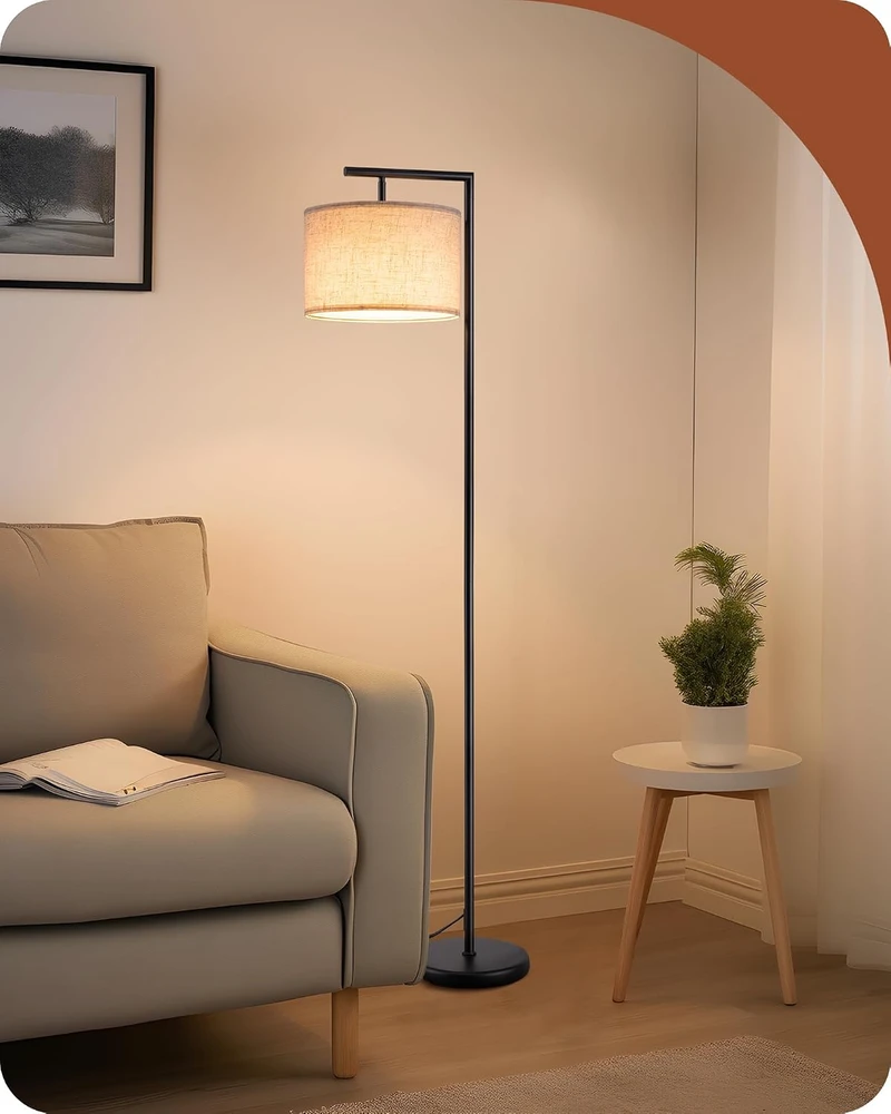 EDISHINE lankinis grindų šviestuvas su reguliuojamu lininiu gaubtu, E27, 160 cm, QY-2207F
