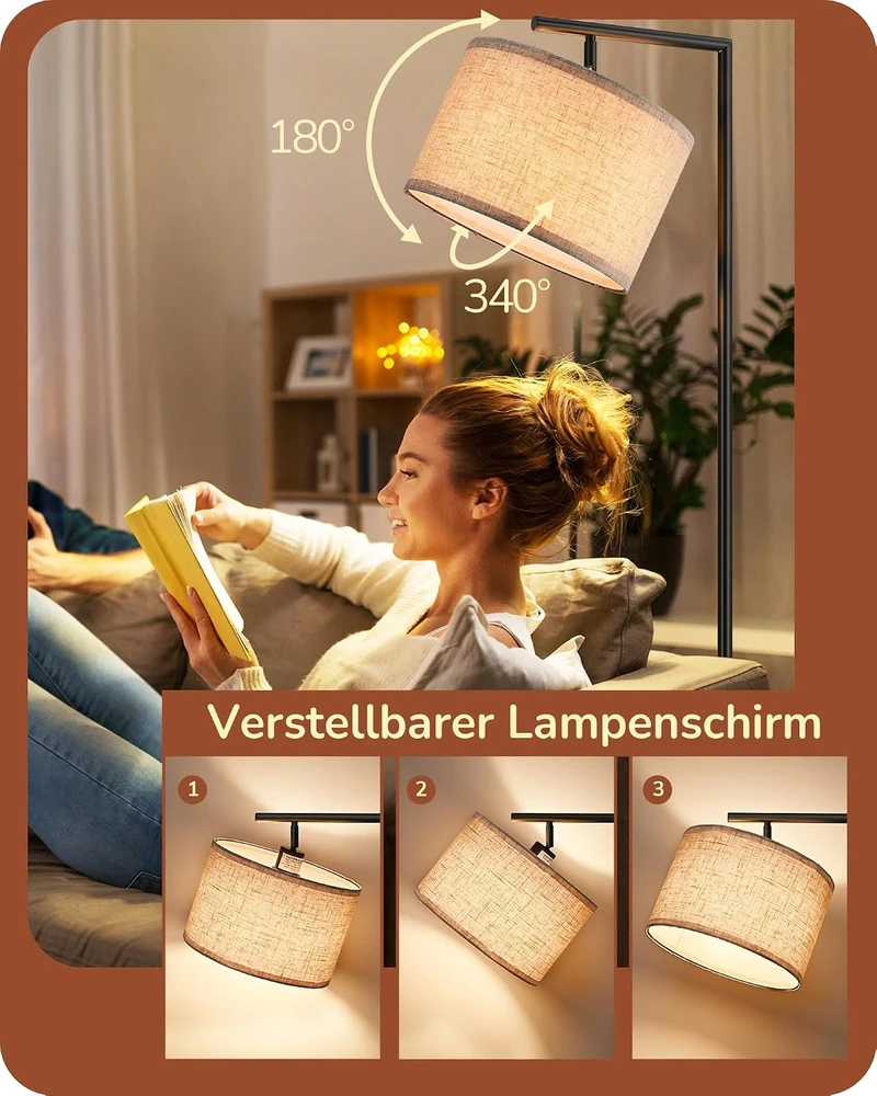 EDISHINE lankinis grindų šviestuvas su reguliuojamu lininiu gaubtu, E27, 160 cm, QY-2207F