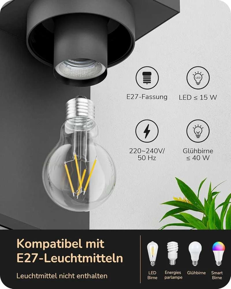 EDISHINE lauko sieninis šviestuvas, IP44, E27, 15 W, aliuminis ir stiklas, antracito spalvos, KH 2401 DN