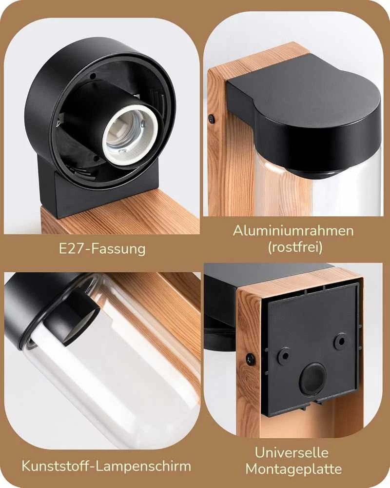 EDISHINE lauko sieninis šviestuvas IP44, E27 lizdas, aliuminis ir stiklas, 20 x 8,2 x 13,5 cm, KH 2401 DN