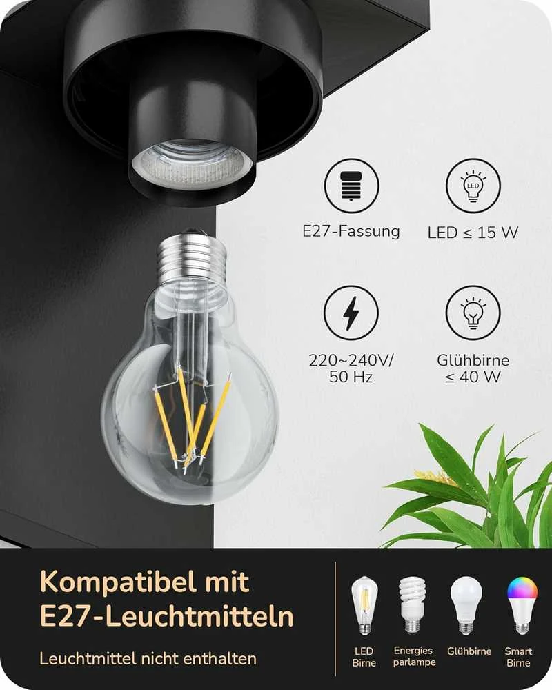 EDISHINE lauko sieninis šviestuvas, IP44, E27, skaidrus stiklas, 15 W, juodas, KH 2401 DN