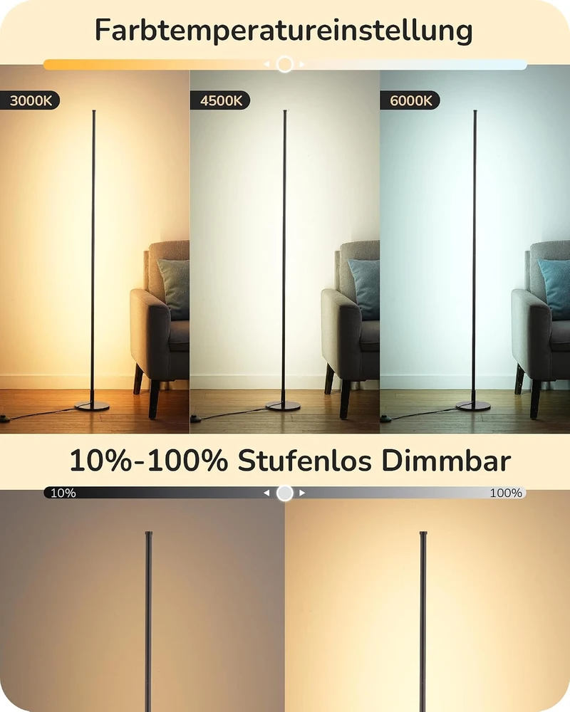 EDISHINE LED grindų šviestuvas 19 W, reguliuojamo aukščio, 3000–6000 K, EDISHINE-012