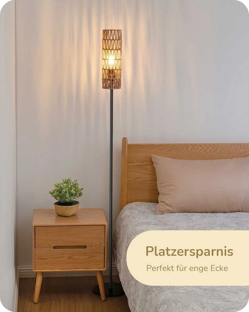 EDISHINE LED pastatoma lempa su lininiu gaubtu, 9 W, boho stiliaus, E27, 165 cm, DHLFL09H