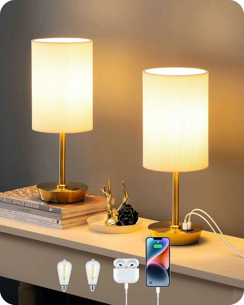 EDISHINE LED stalinė lempa su jutikliniu valdymu, USB įkrovimo funkcija, reguliuojamas apšvietimas, rinkinys 2 vnt.
