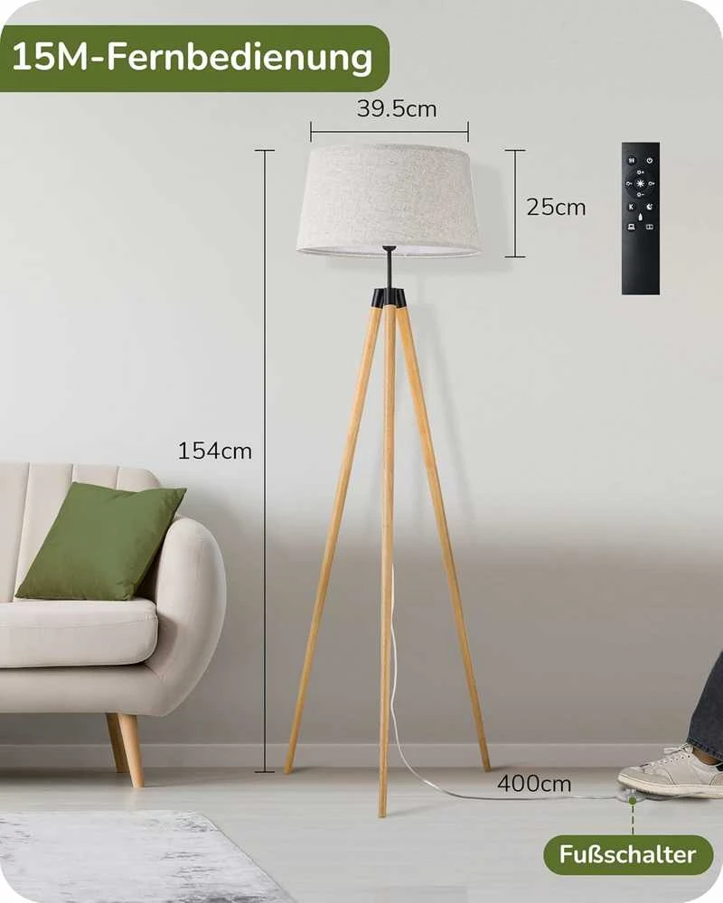 EDISHINE pastatoma LED lempa su mediniu trikoju, pritemdoma, E27 lizdu ir pulteliu, KL-DF077