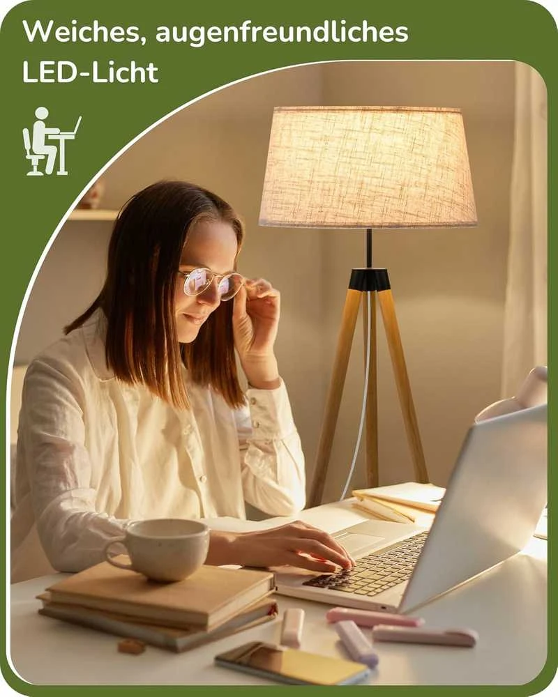 EDISHINE pastatoma LED lempa su mediniu trikoju, pritemdoma, E27 lizdu ir pulteliu, KL-DF077